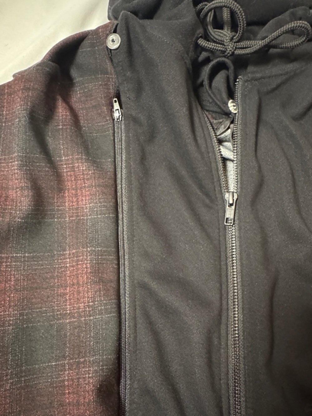 Women’s Liverpool Black and Burgundy Plaid Blazer with Removable Black Hoodie M - Picture 4 of 5